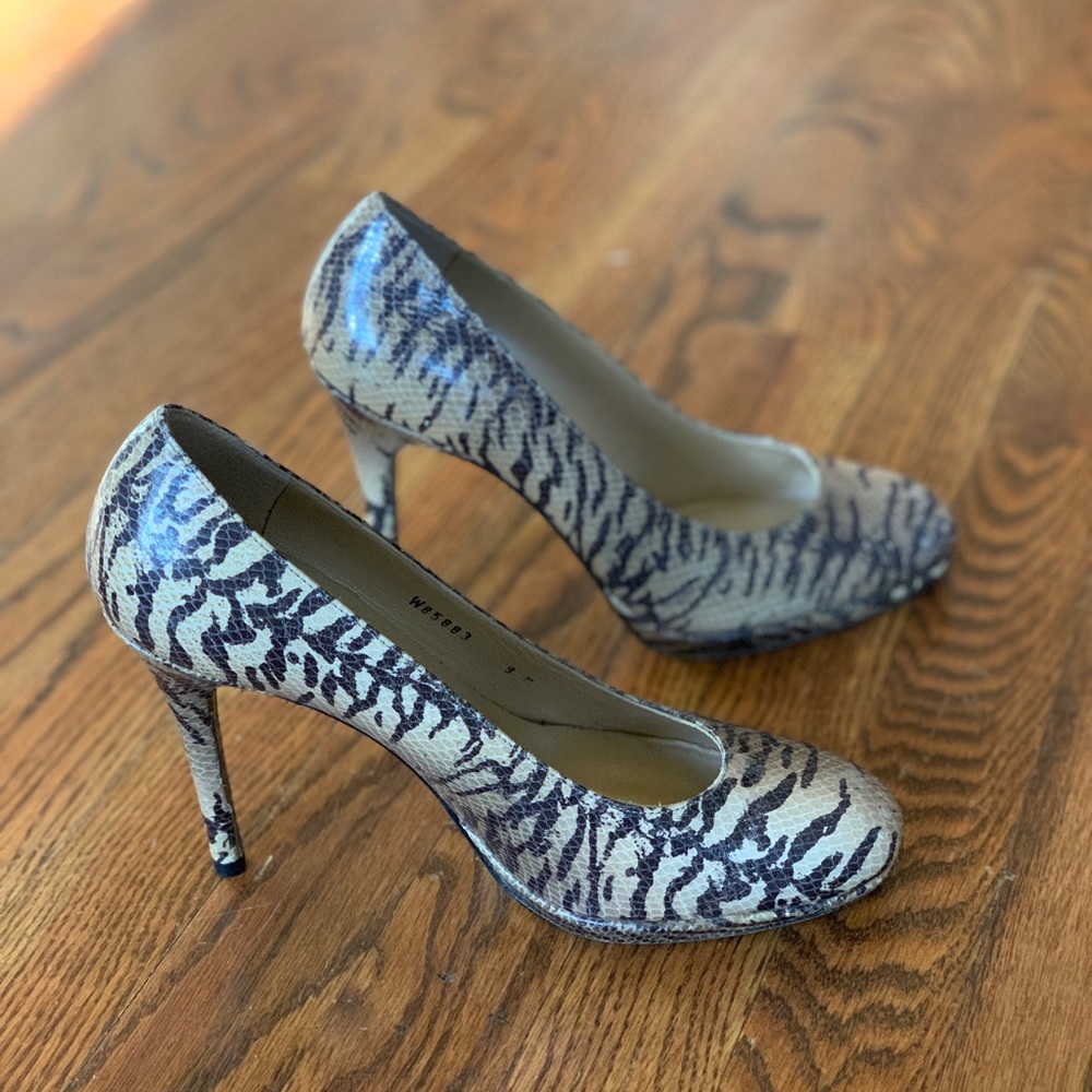 Stuart Weitzman animal print pumps heels, black, brown, cream
